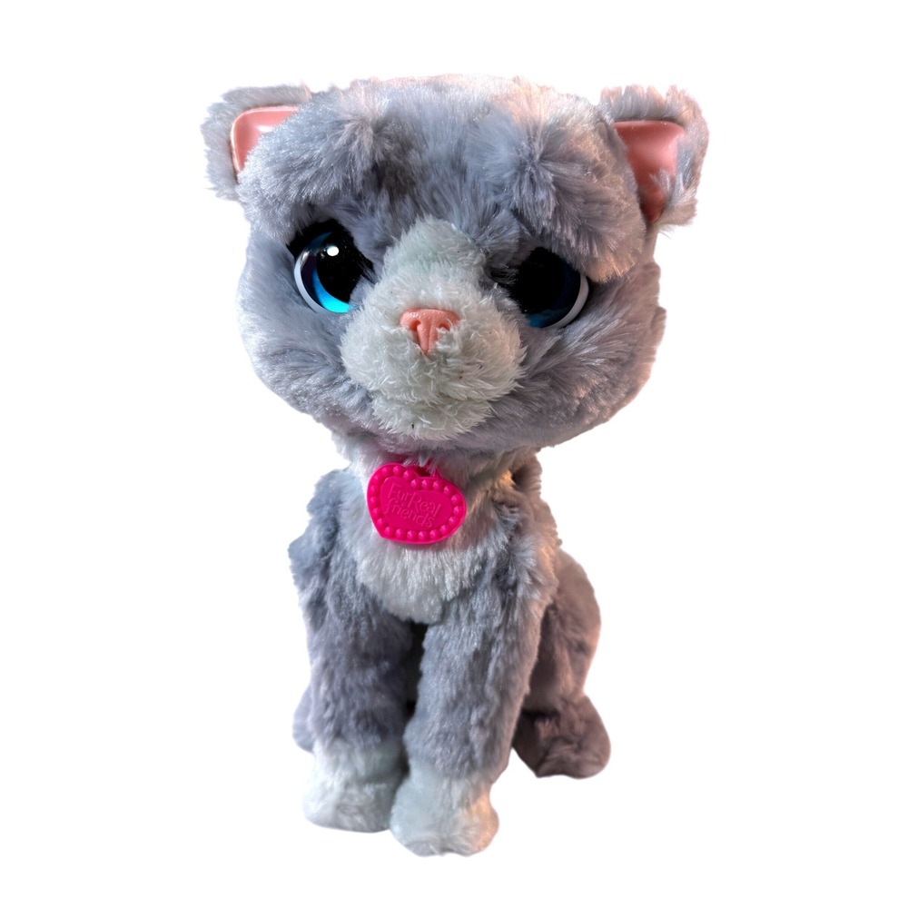 Hasbro FurReal Friends Gray White Kitten Plush Stuffed Animal Pink Heart Tag 9in